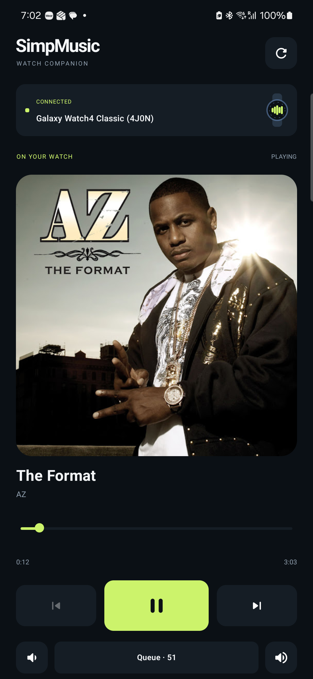 The Android companion following The Format by AZ on the watch.